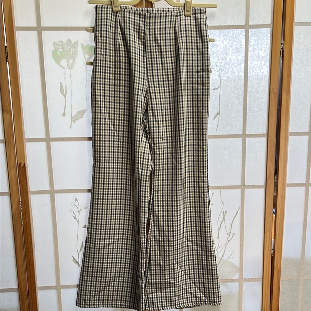 Cider Women's Checkered Flare Pants - Black and White